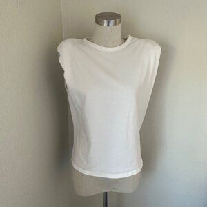 Reformation Belfort Blouse Crew Padded Shoulder Sleeveless Minimalist White L